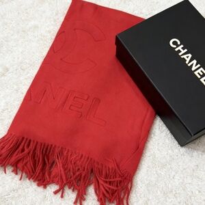 Chanel Red Cashmere CC Logo Scarf